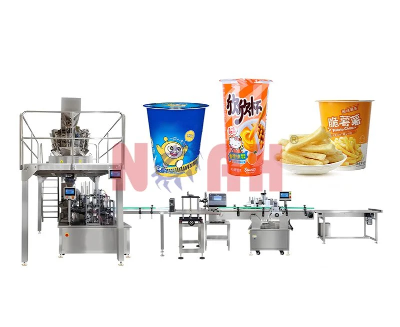 L&iacute;nea de producci&oacute;n autom&aacute;tica de m&aacute;quinas de llenado y sellado de vasos de gr&aacute;nulos para refrigerio